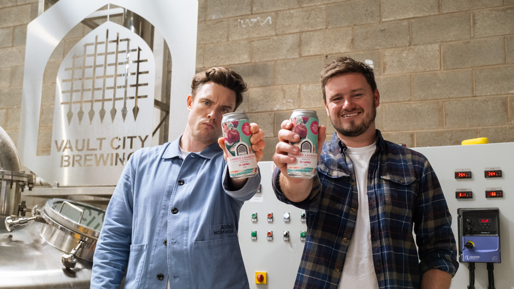 Comedian Ed Gamble from Off Menu, Taskmaster, Electric 2022, at the Vault City Brewery in Edinburgh for Canned Laughter charity beer with Campaign Against Living Miserably (CALM)