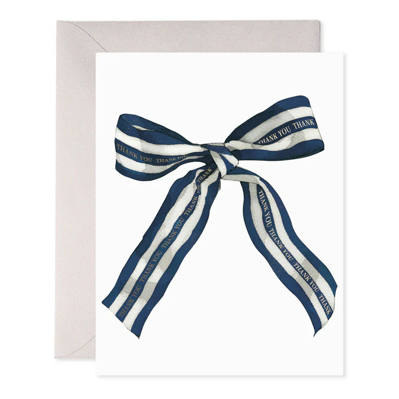Big Navy Striped Bow Thank You Greeting Card
