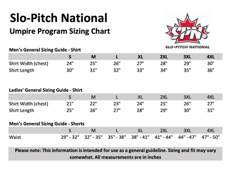 Umpire Size Chart