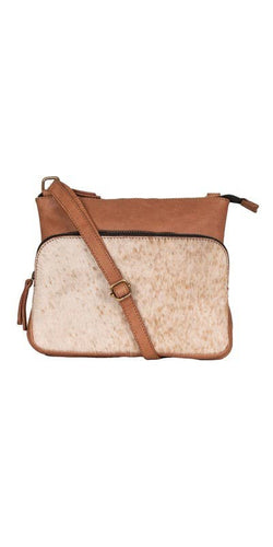 Zoe Cowhide Crossbody  Brindle Cowhide Fur Purse - Light Brown