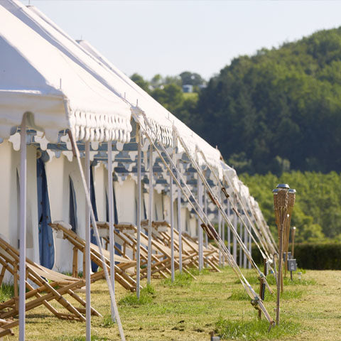 Large tents inside Camp Kerala at Glastonbury where Wild Idol's alcohol free sparkling wines will be served