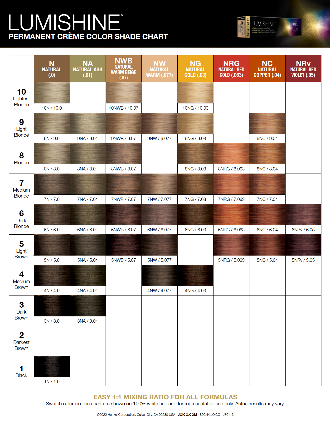 Joico Lumishine Color Swatch Joico Color | Eastern Supply