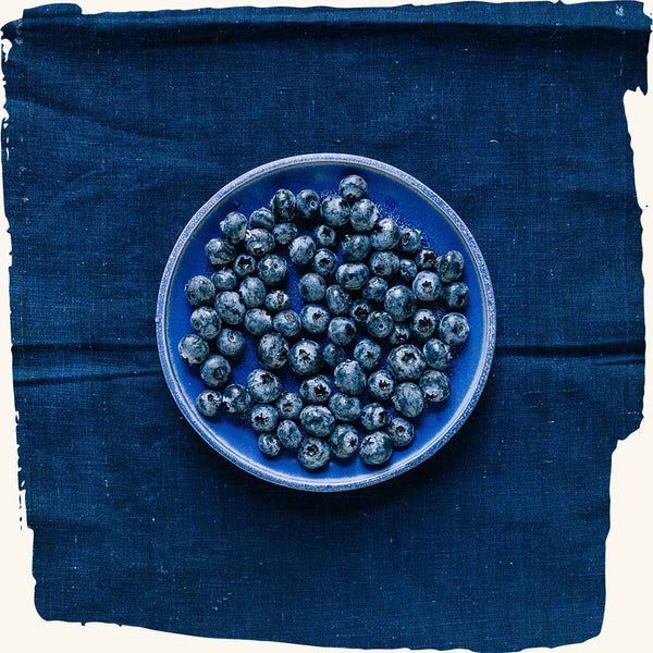 Blueberries in a blue bowl