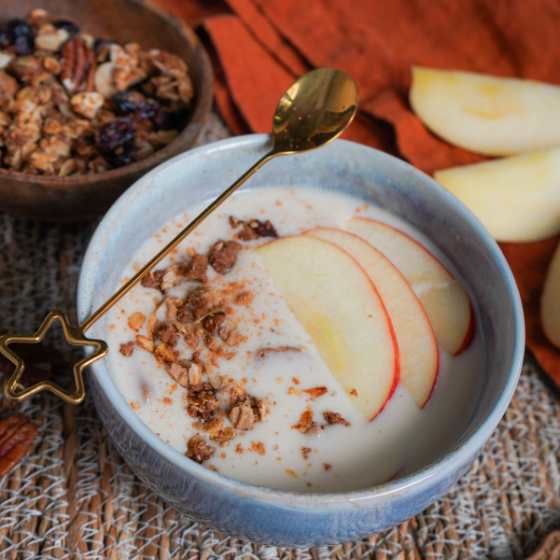 Yogurt bowl with granola and apple slices