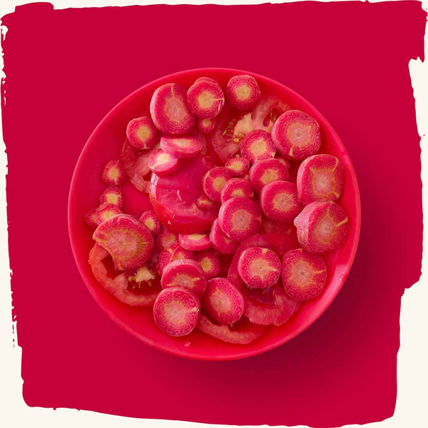 Red vegetables on a red plate