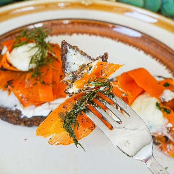 vegan smoked salmon on a fork