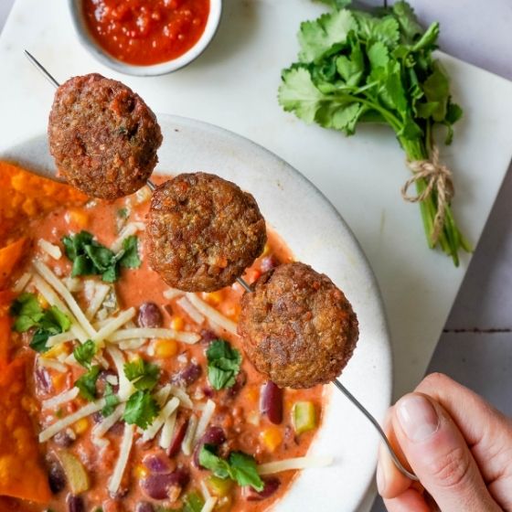 vegan meatball skewer