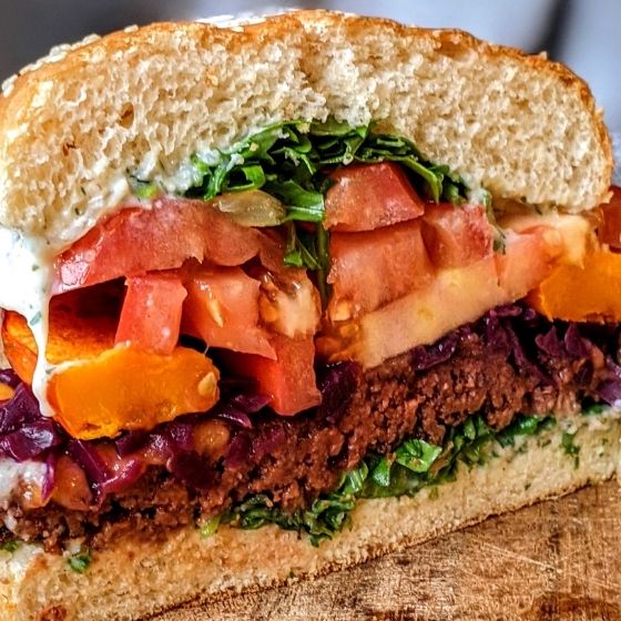 Pumpkin burger with vegan patty