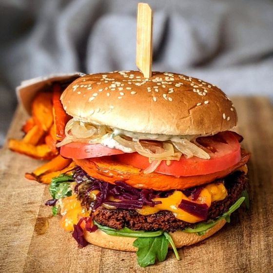 Vegan burger with pumpkin