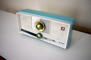 Aquamarine Turquoise and White 1959 Sylvania Model 5T17 Vacuum Tube AM –  Retro Radio Farm