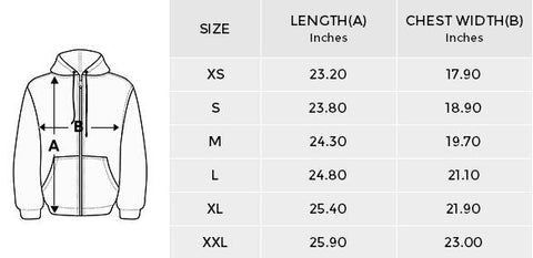 Hoodie Jacket Size chart