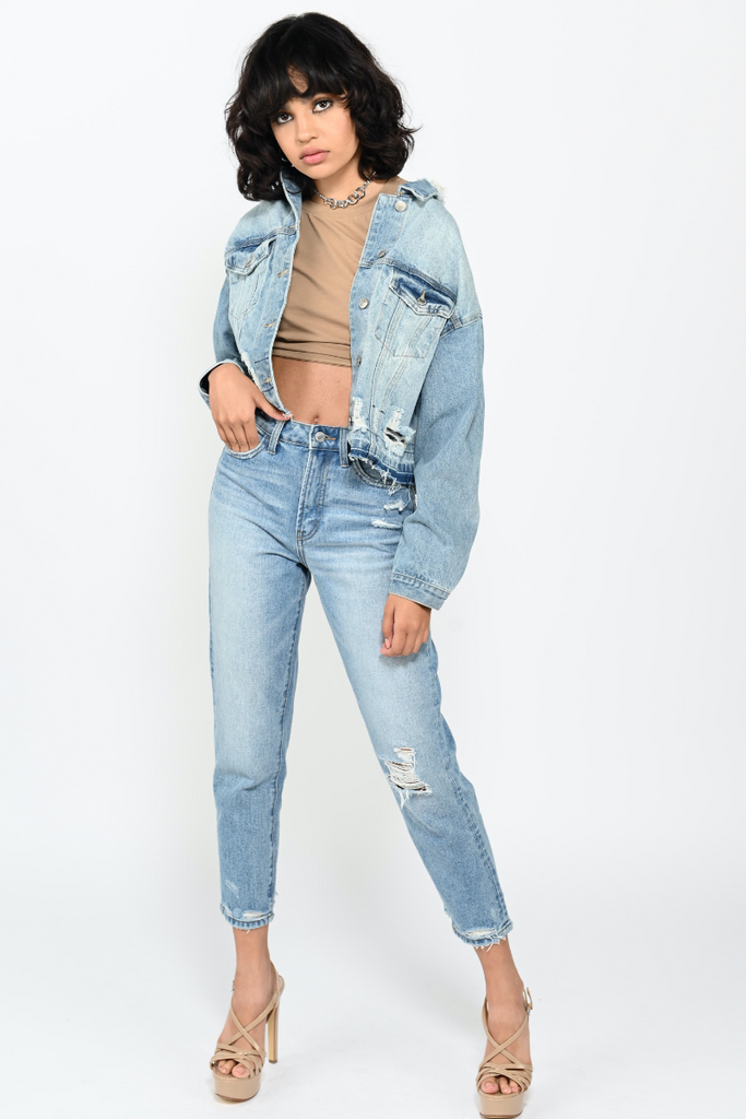 Aaliyah Distressed Denim Jacket | Stella & Violette