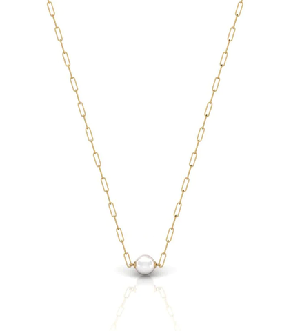 14k Gold Paperclip Necklace With A Single Pearl
