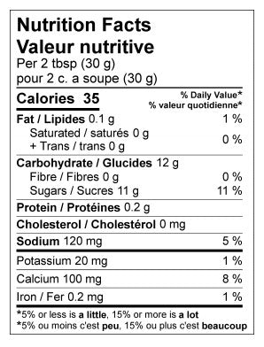 Birch Q Sauce nutrition label