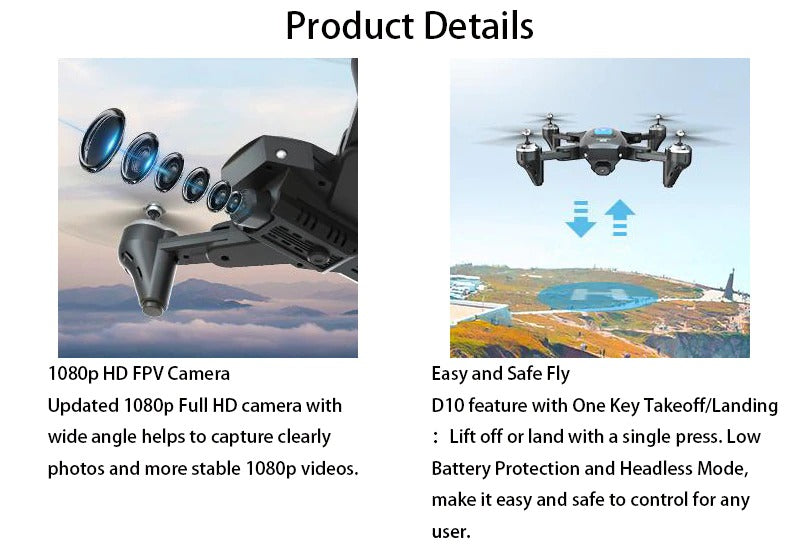 New DEERC D10 Drone with Camera 2K HD FPV Live Video 2 Batteries