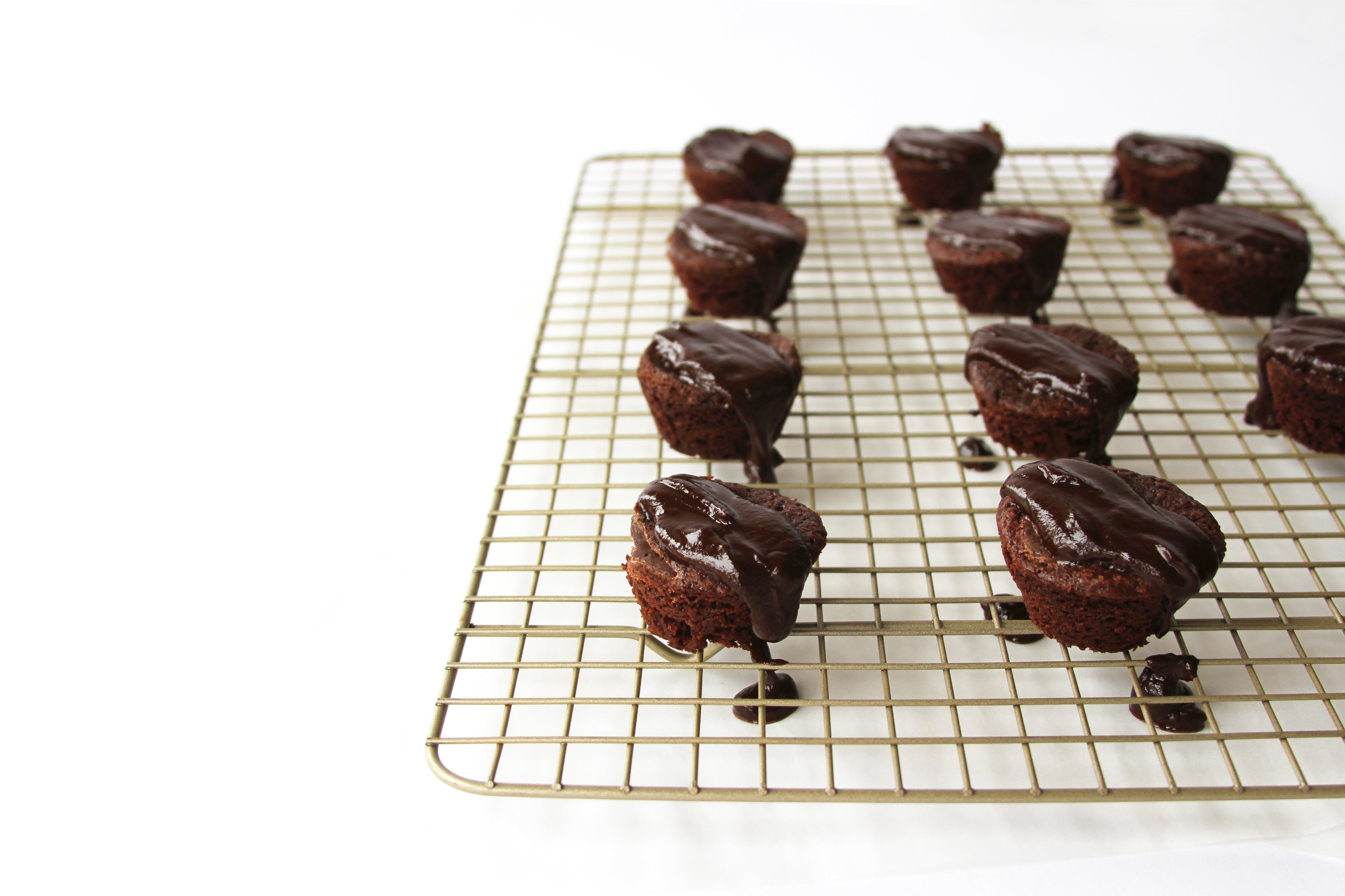 Image of side of baking rack with Miss Jones Baking Co Mexican Molten Chocolate Brownie Bites