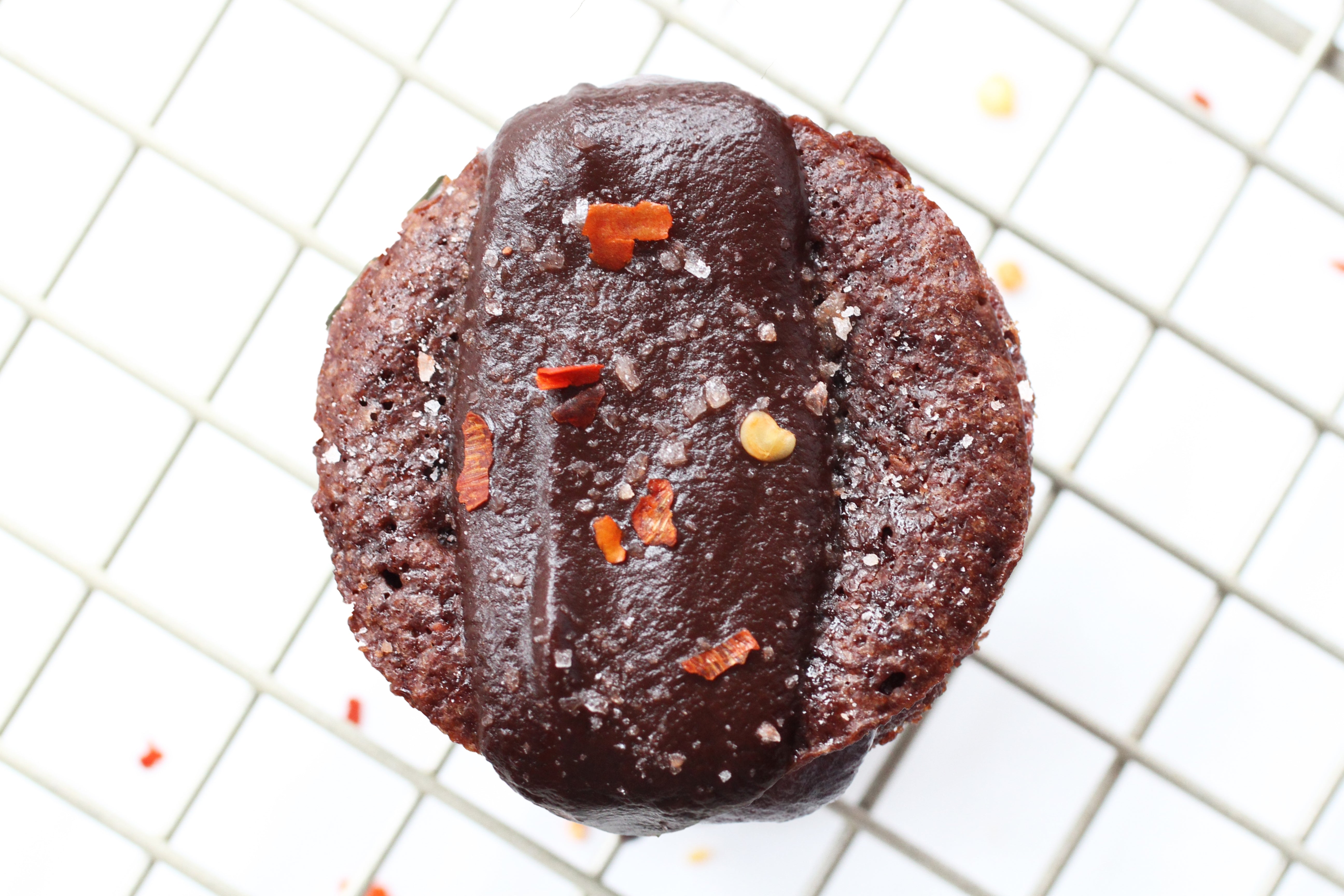 Close up image of one Miss Jones Baking Co Mexican Molten Chocolate Brownie Bite