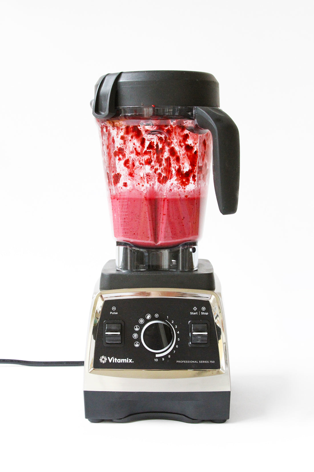 Image of blender with red glaze for Miss Jones Baking Co Blackberry Buttermilk Donuts