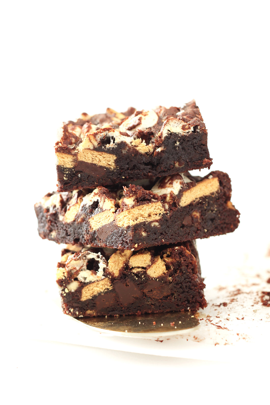 Image of three Miss Jones Baking Co Campfire Smores Brownies stacked