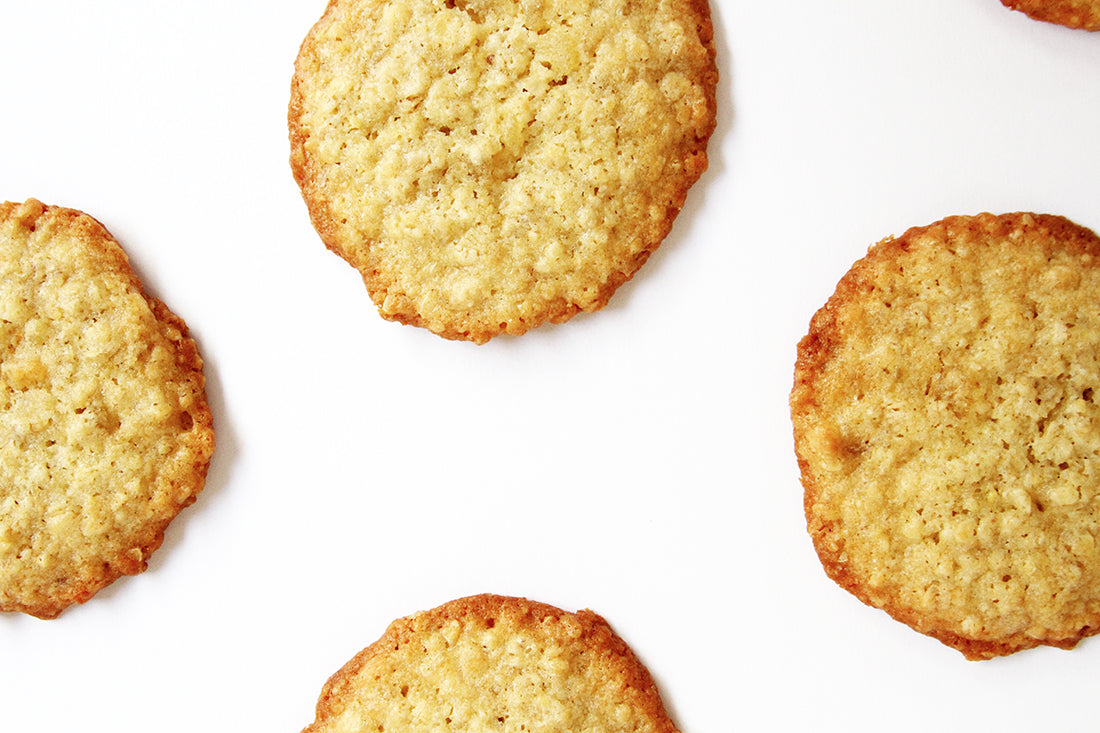 Image of part of four Miss Jones Baking Co Ginger Oatmeal Drop Cookies from above