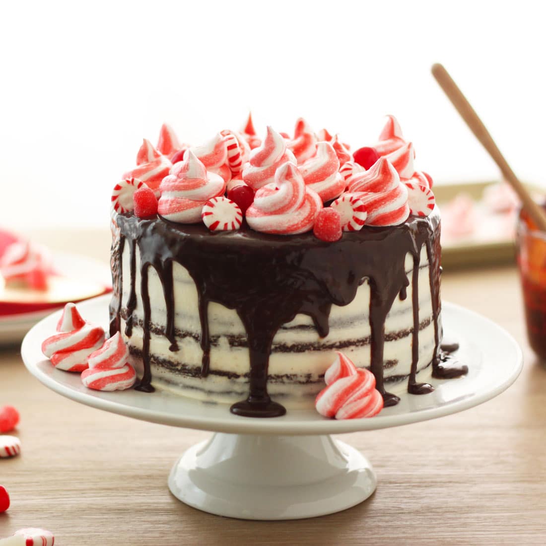 Miss Jones Baking Peppermint Chocolate Layer Cake with Chocolate Ganache closeup picture