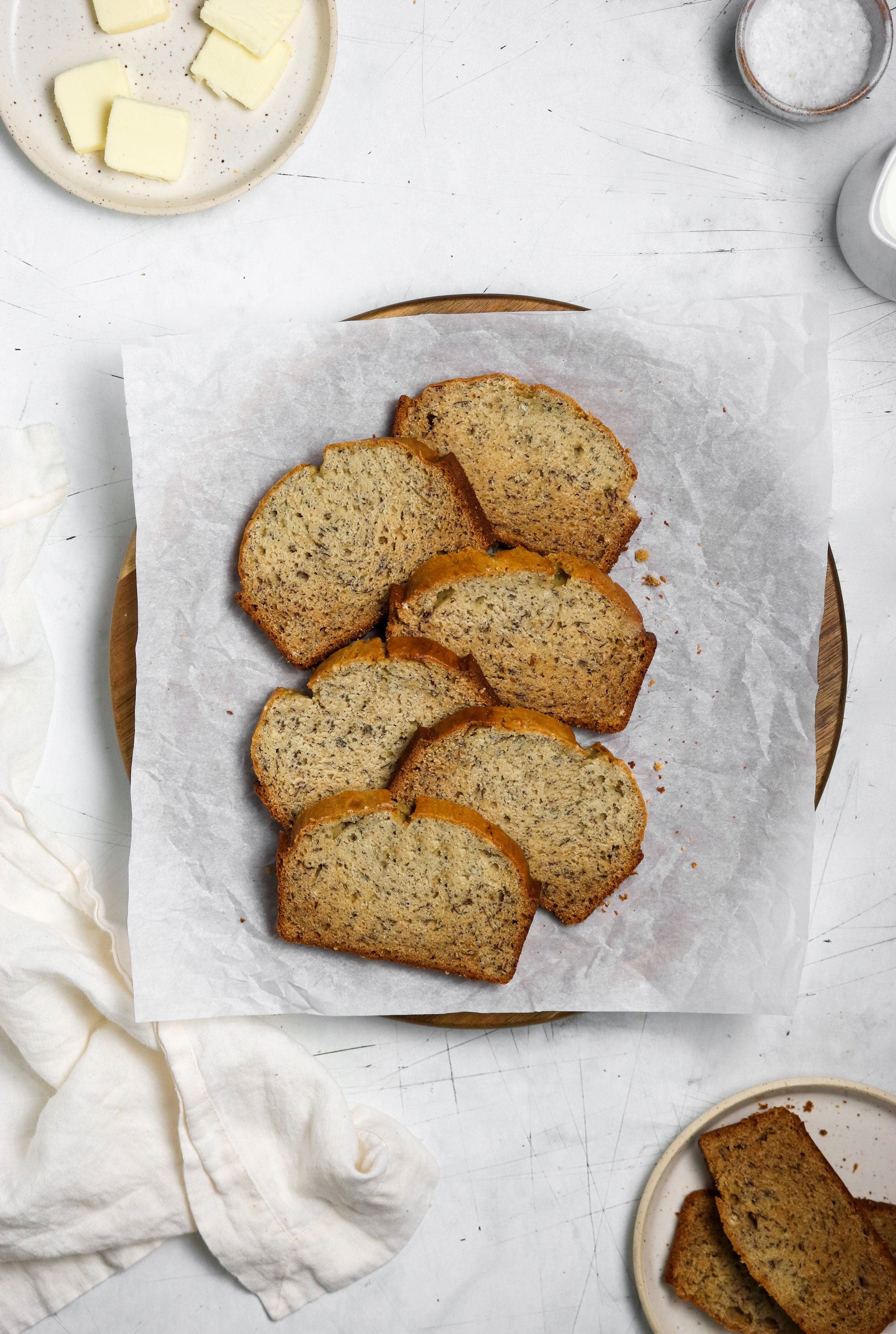 Image from above of a basket with six pieces of Miss Jones Baking Co SmartSugar Original Banana Bread