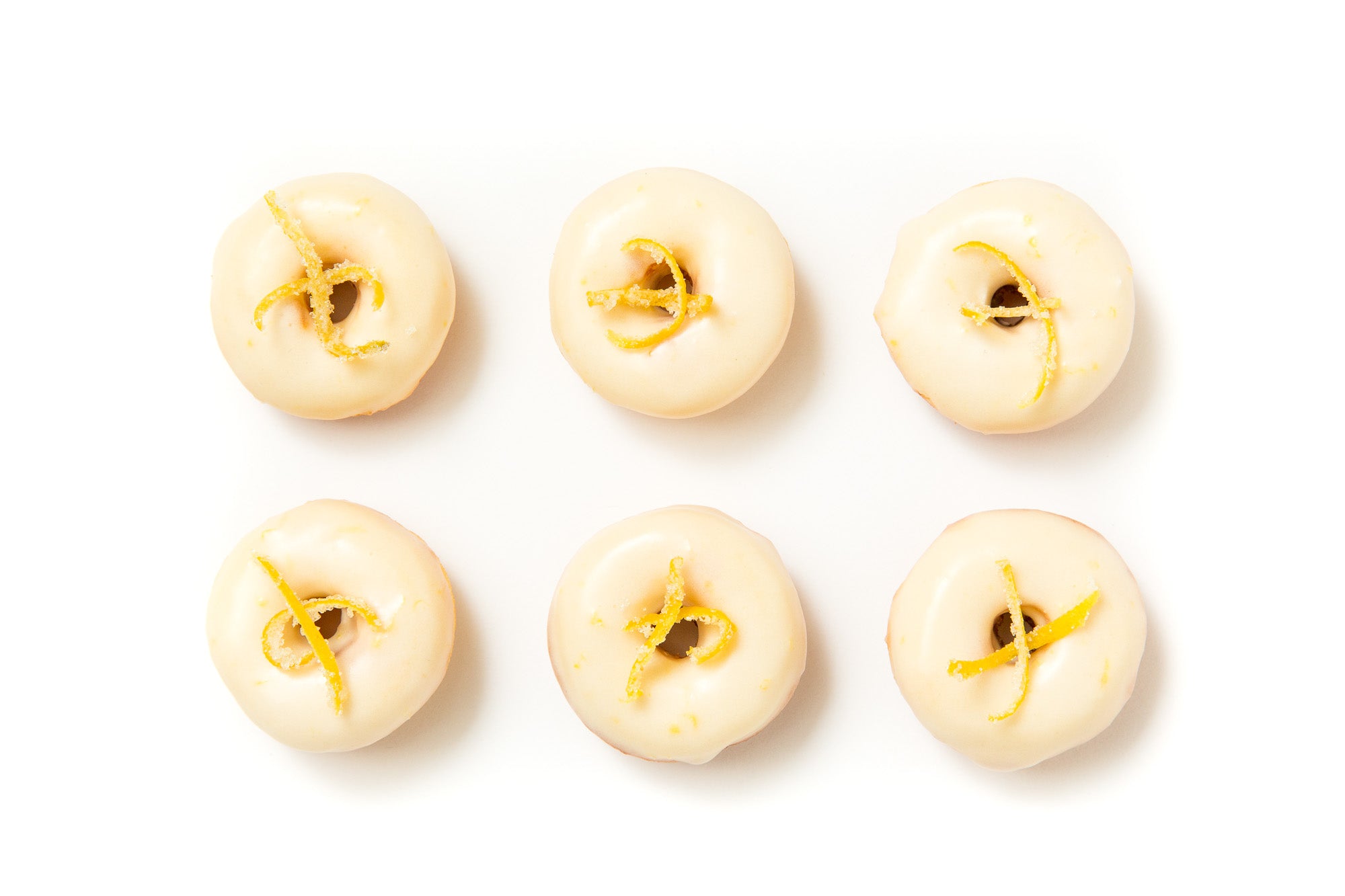 Image of six Miss Jones Baking Co Lemonade Donuts from above