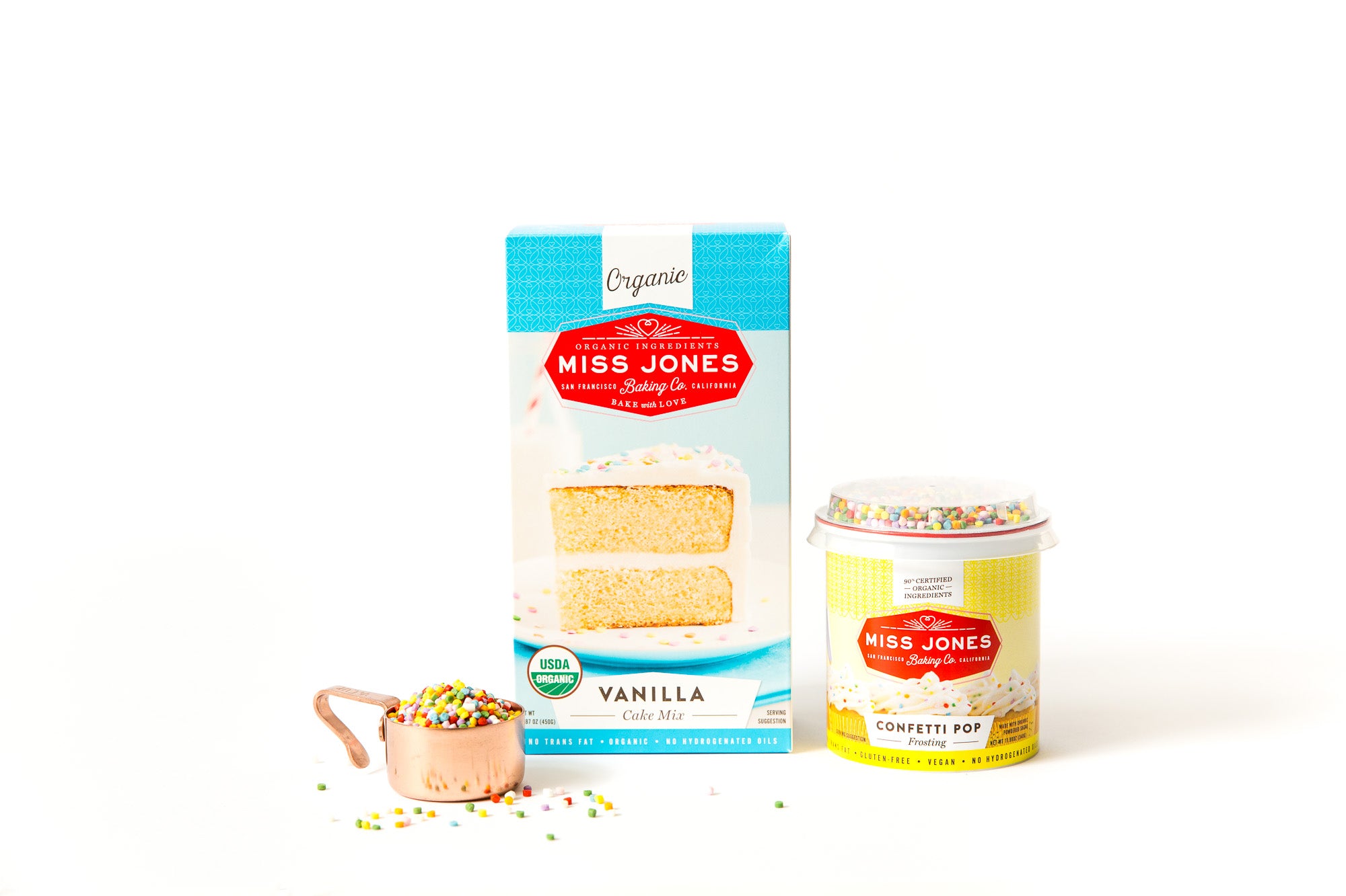 Image of Miss Jones Baking Co Vanilla Cake Mix and Confetti Pop Frosting