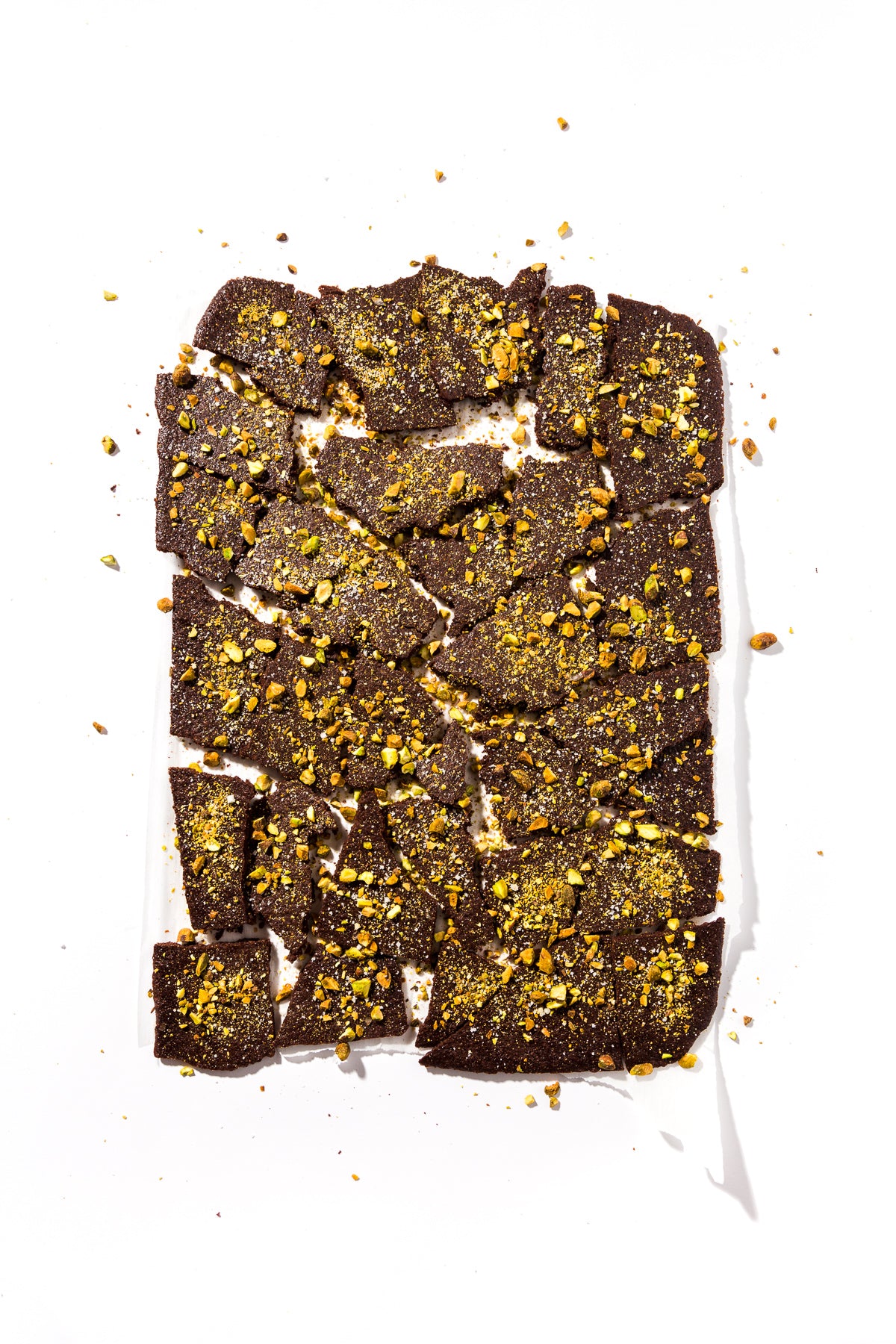 Image of full sheet of Miss Jones Baking Co Brownie Batter Bark cracked into pieces