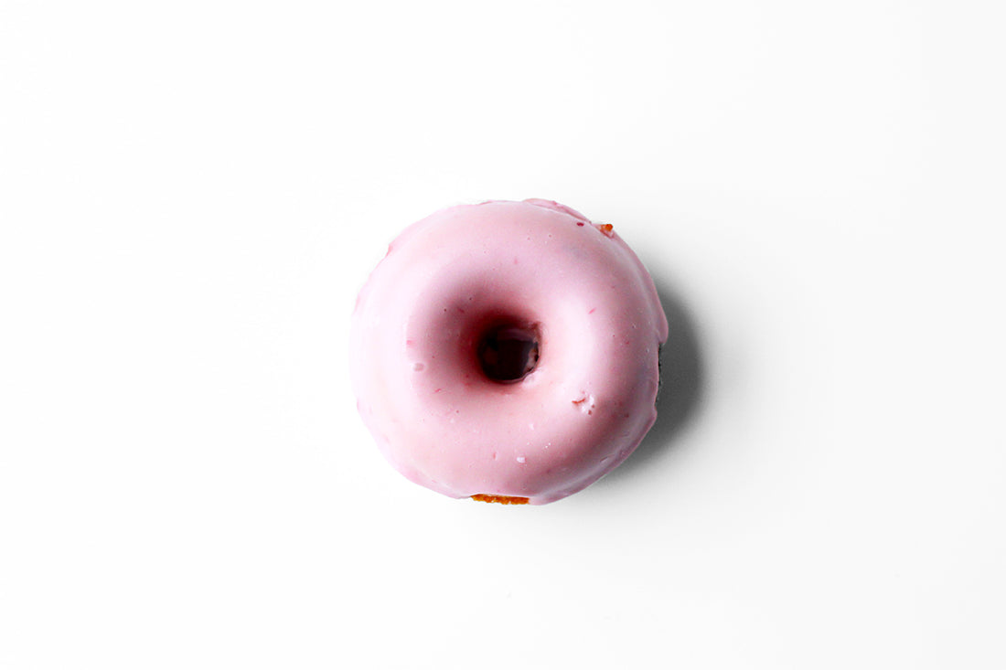 Image from above of a finished Miss Jones Baking Co Blood Orange Donut