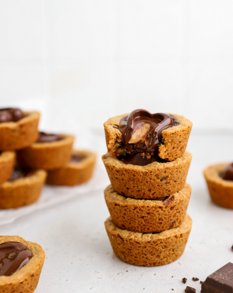 Chocolate Peanut Butter Heart Cookie Cups with Miss Jones Everyday Delicious Chocolate Chip Cookie Mix
