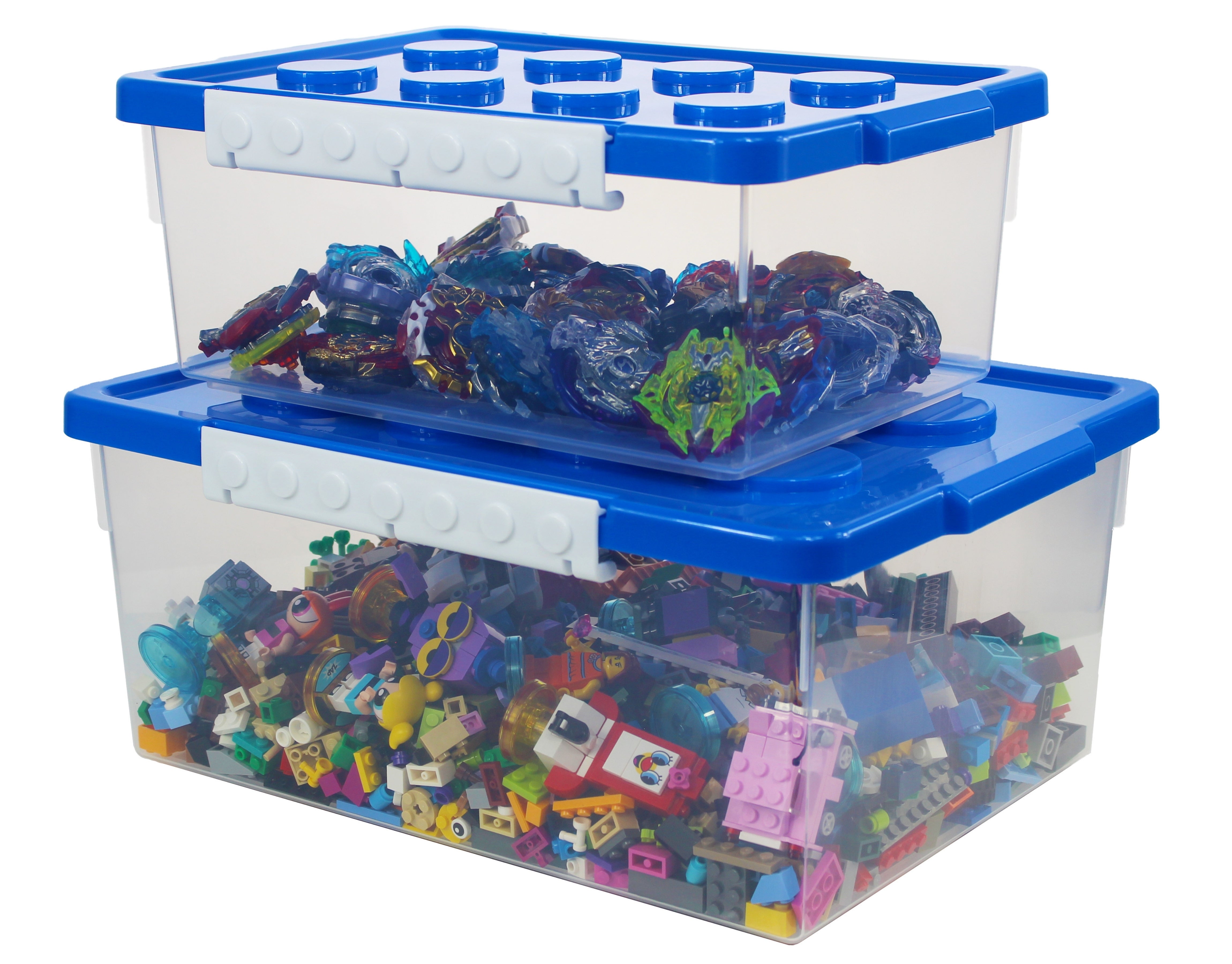 Set of Two Large and Small Blue Lego Shaped Toy Storage Containers – Bins &  Things