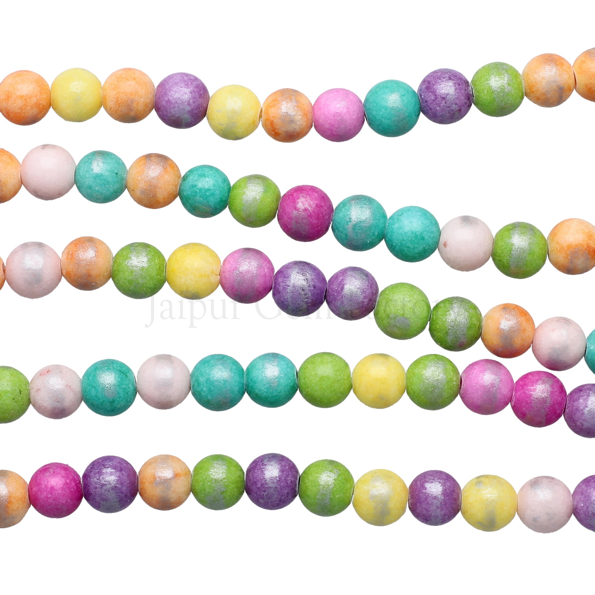 8 MM Multi Mix Color Silver Leafed Jade Smooth Round Beads 15 Inches Strand