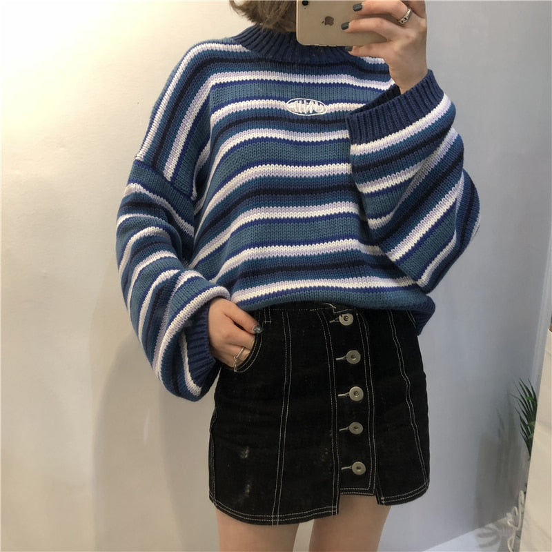 Blue Aesthetic Stripe Sweater – fairycore