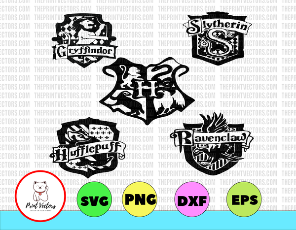 Download 5 file Hogwarts Houses bundle Crests SVG, 5 Harry Potter ...
