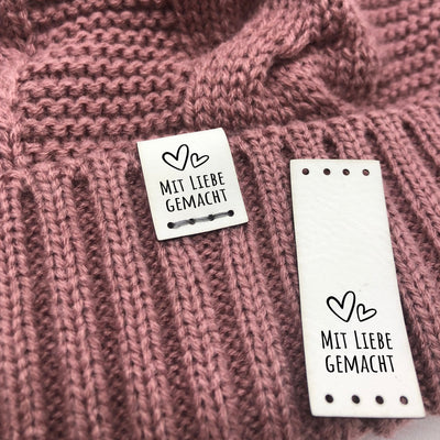 10er-Set Kunstleder Labels faltbar, "Mit Liebe Gemacht"