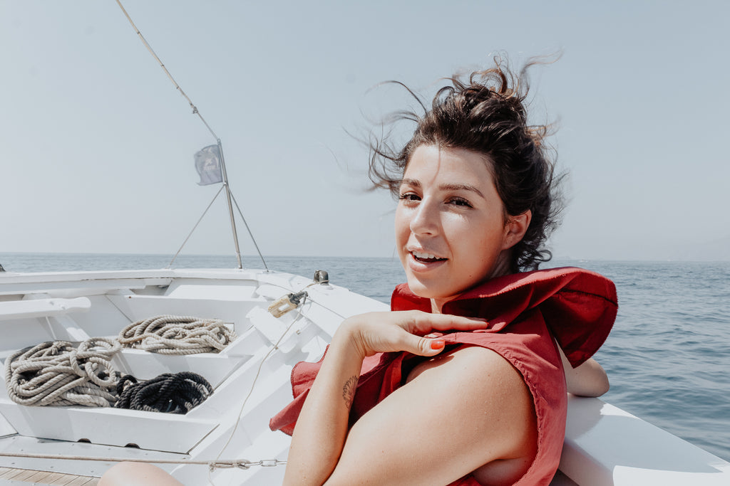 The author on a boat along the coast