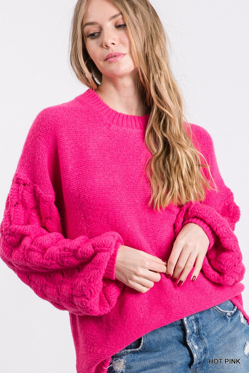 KNIT BUBBLE SLEEVE SWEATER – Rebel and Rose Boutique