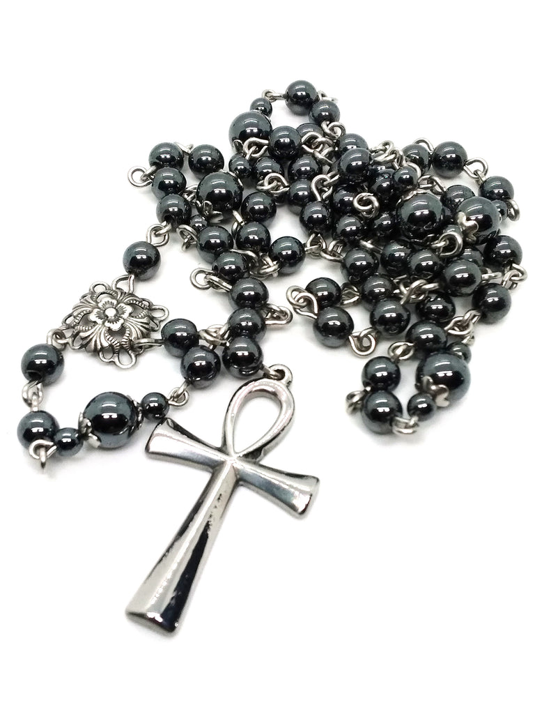 Goth Rosary - Goth Jewelry - Steel Ankh – JunkyardBat