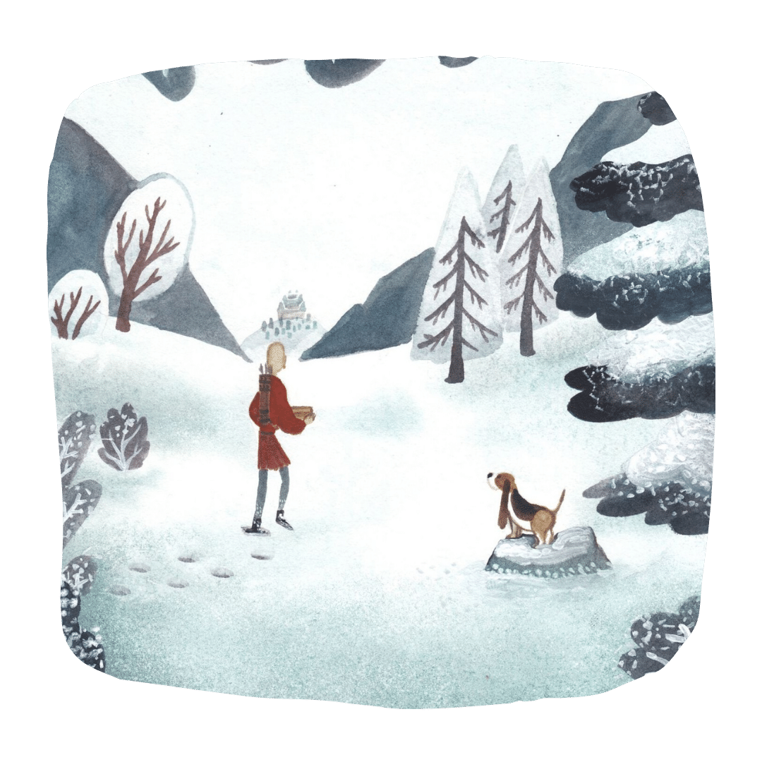 The hunter walking through the snow in Fairy Tales Retold's Snow White