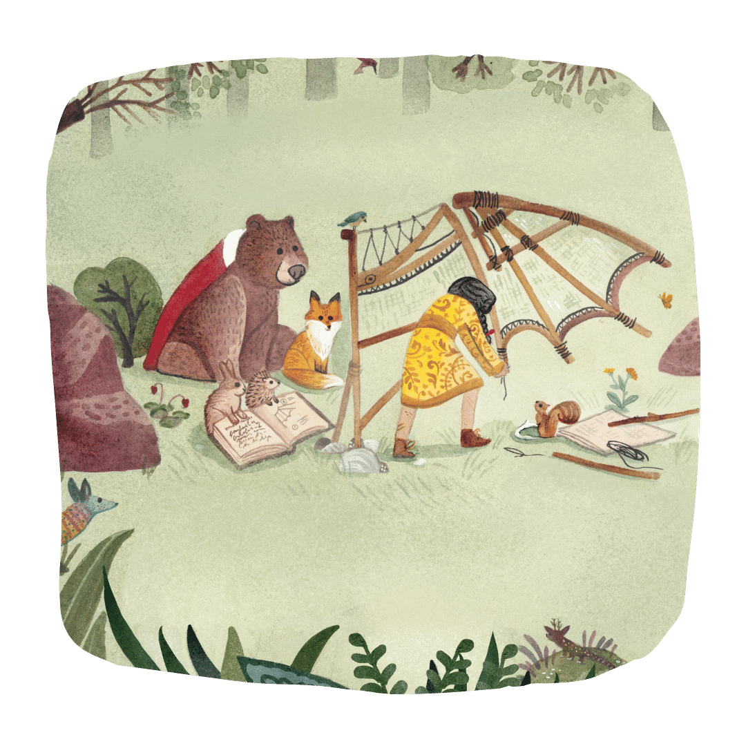 Snow White fixing a tent in the Magic Forest