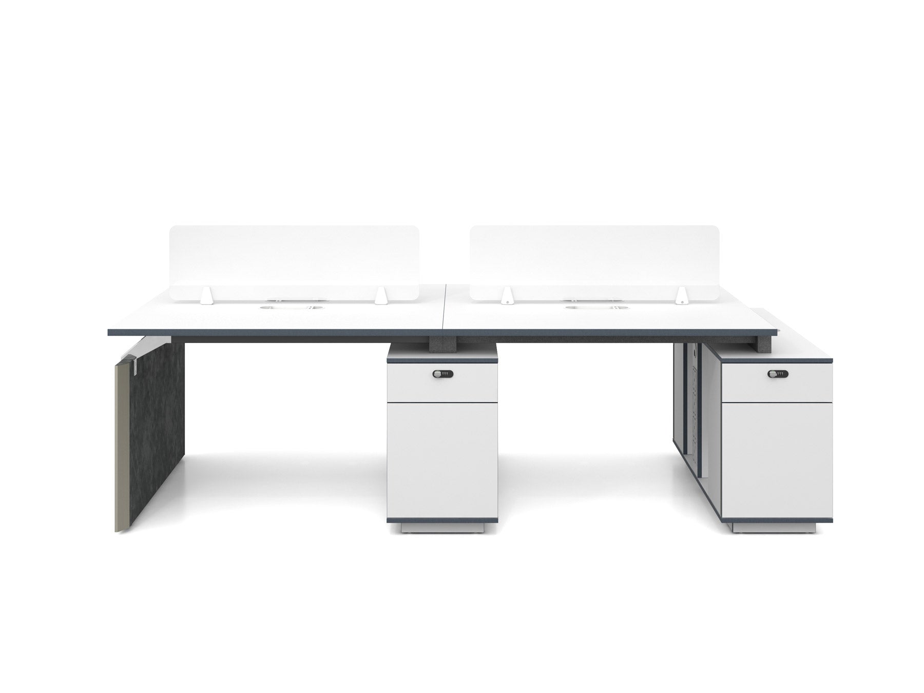 DreasyTech 4 people Workstation 2.8M Office Desk with Cabinets White