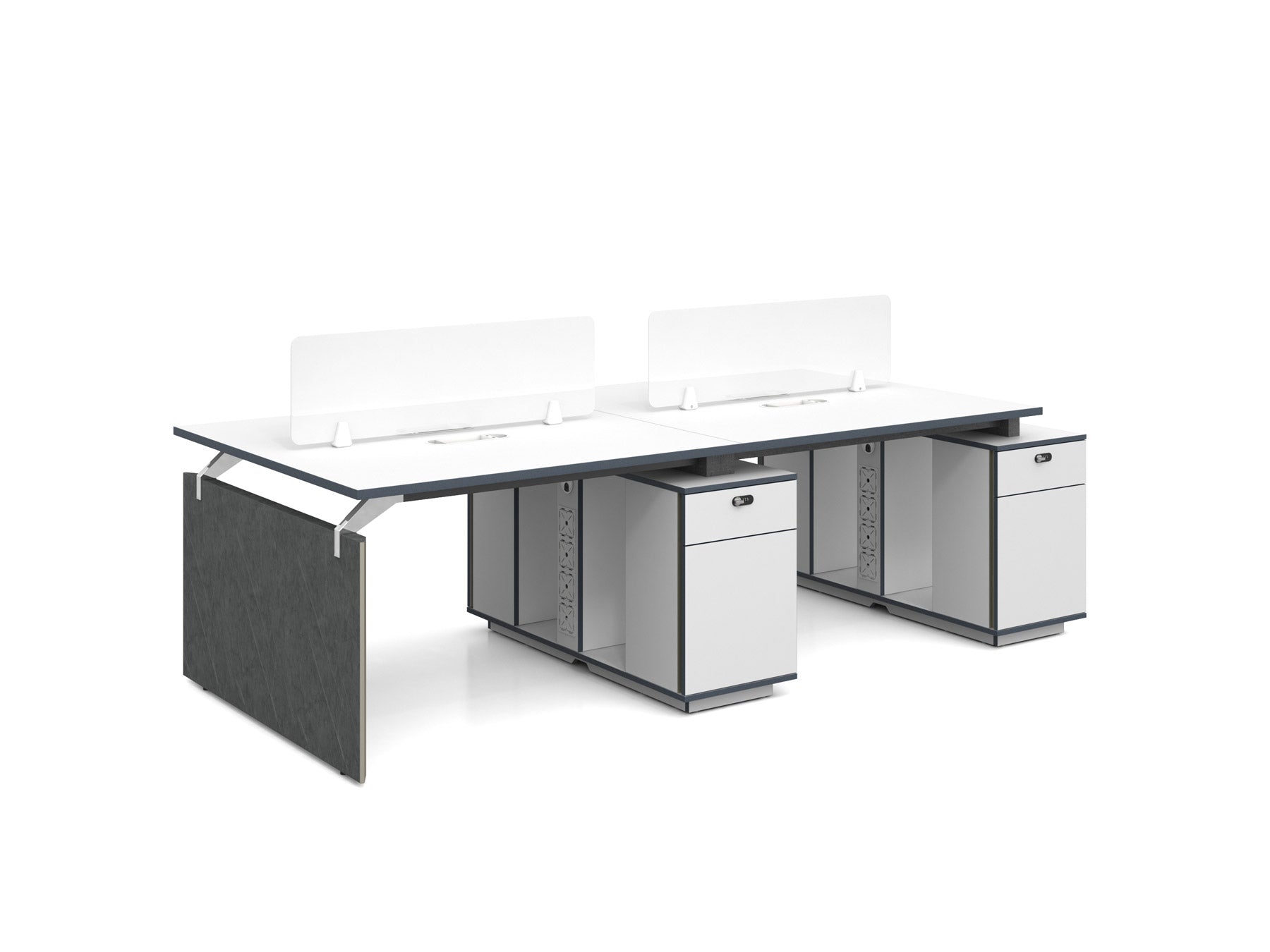 Knight 4 people Workstation 2.8M Office Desk with 2 Cabinets White