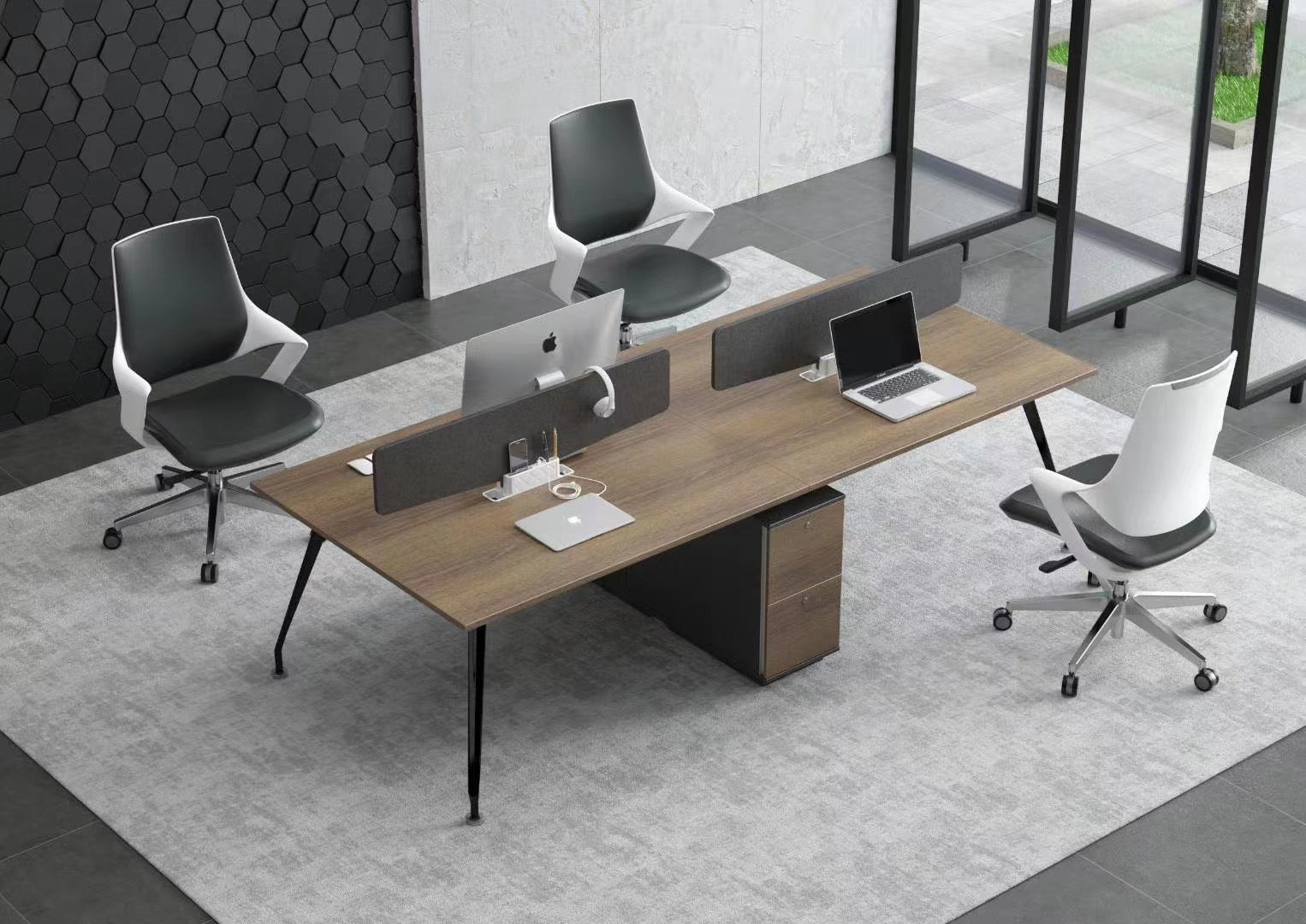 AYDEN 4 people Workstation 2.4M Office Desk with Cabinets 