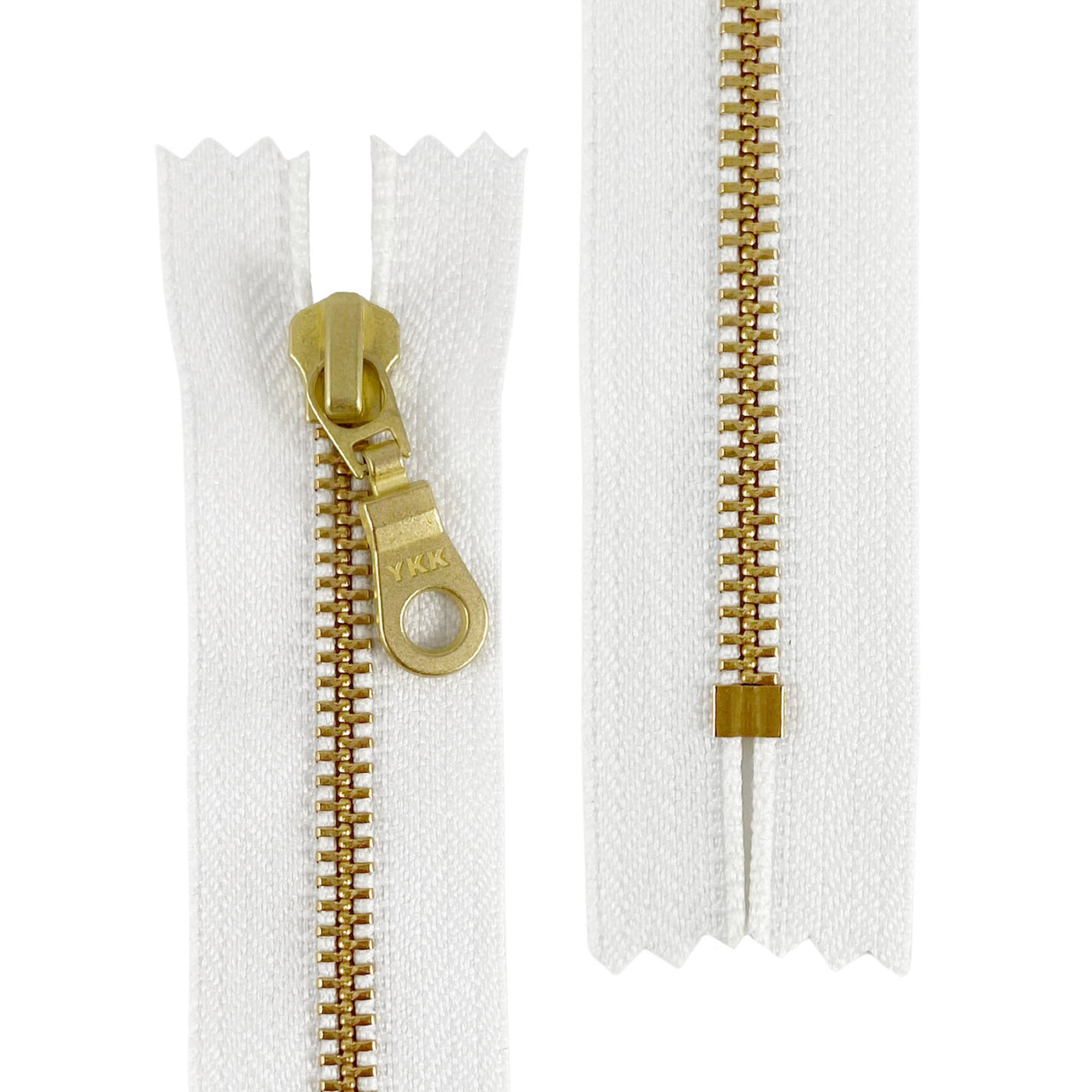 White - #5 YKK Golden Brass Metal Zipper - 6" to 14"