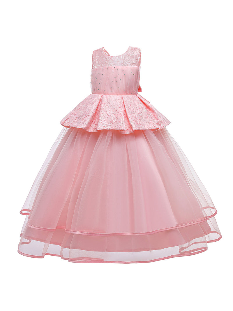 Elegant Girls Lace Sleeveless Princess Puffy Long Dress