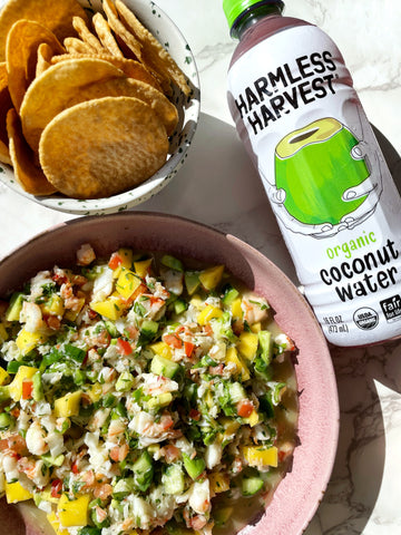 coconut shrimp ceviche made with harmless harvest coconut water