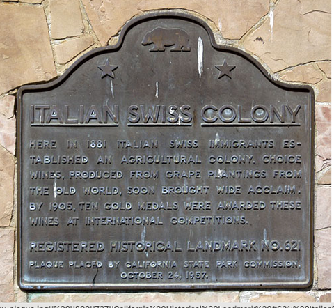 Italian Swiss Colony Historical Plaque