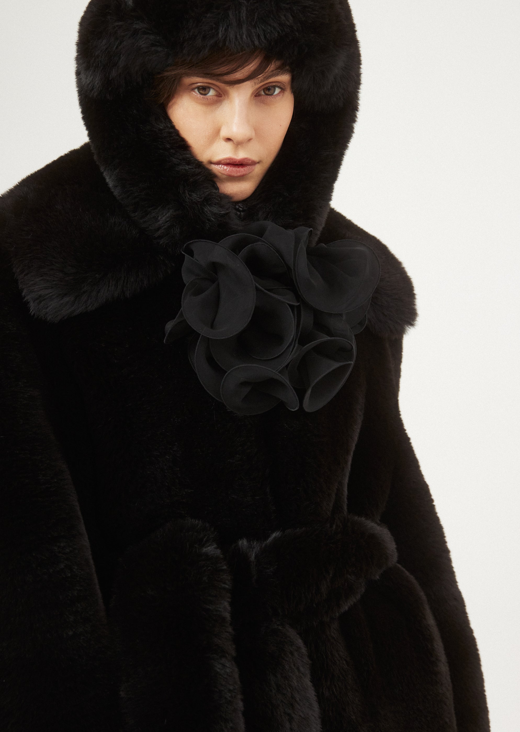 AW23 LEATHER 07 COAT BLACK FAUX FUR