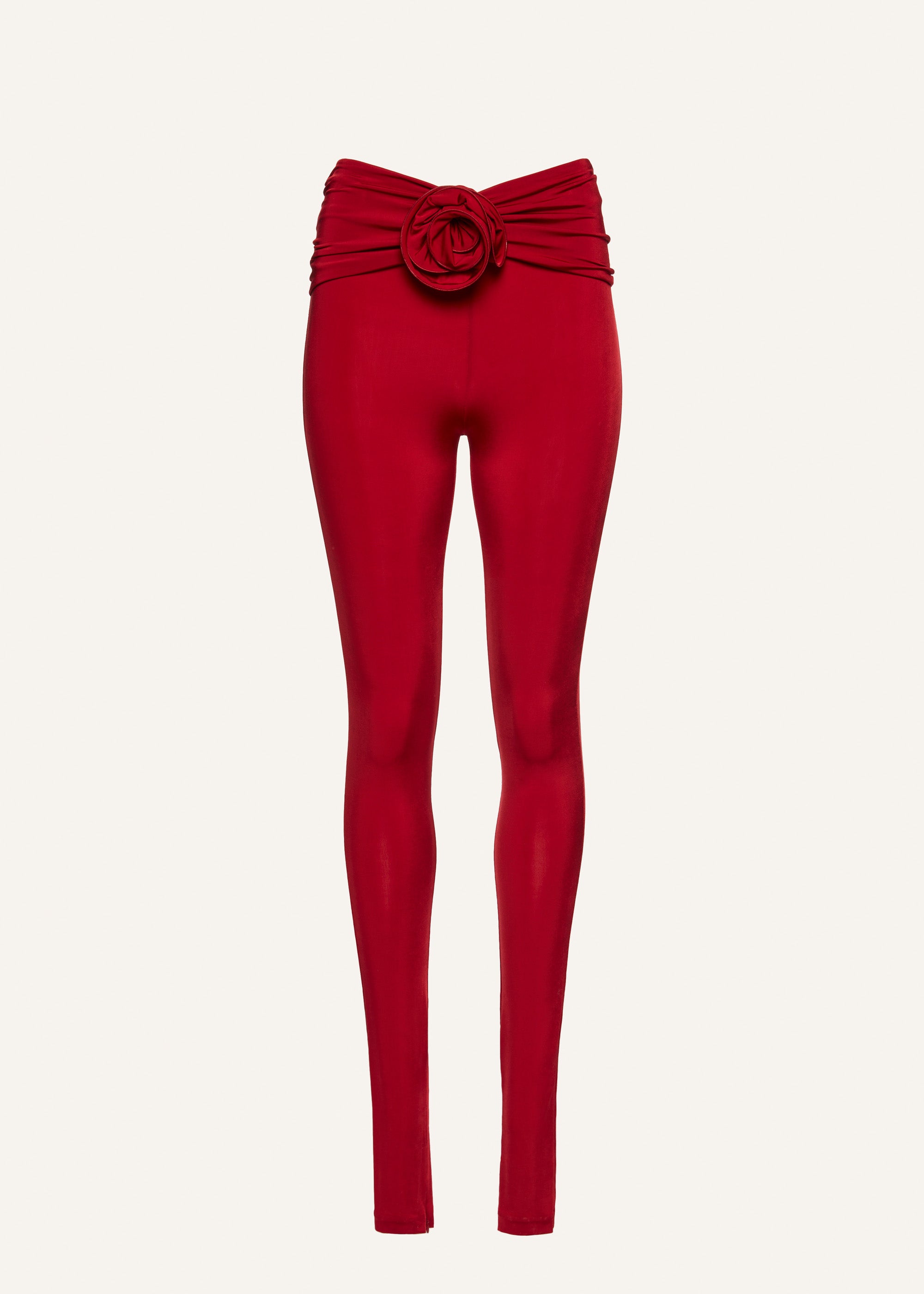 Flower embellished skinny leggings in red